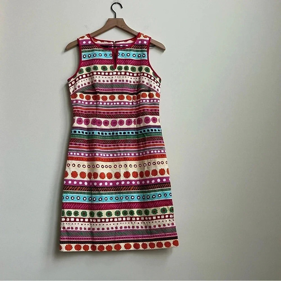 Talbots Geometric Striped Textured Sleeveless Knee-Length Sheath Dress - Picture 3 of 16